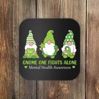 Gnome One Fights Alone Green Mental Health Awareness Coaster thumb 0