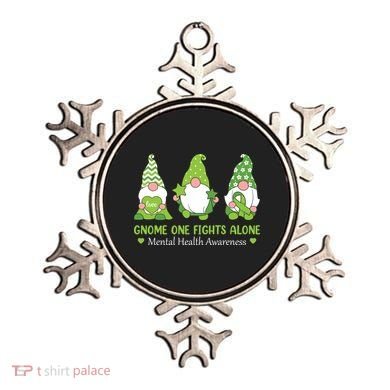 Gnome One Fights Alone Green Mental Health Awareness Ornament