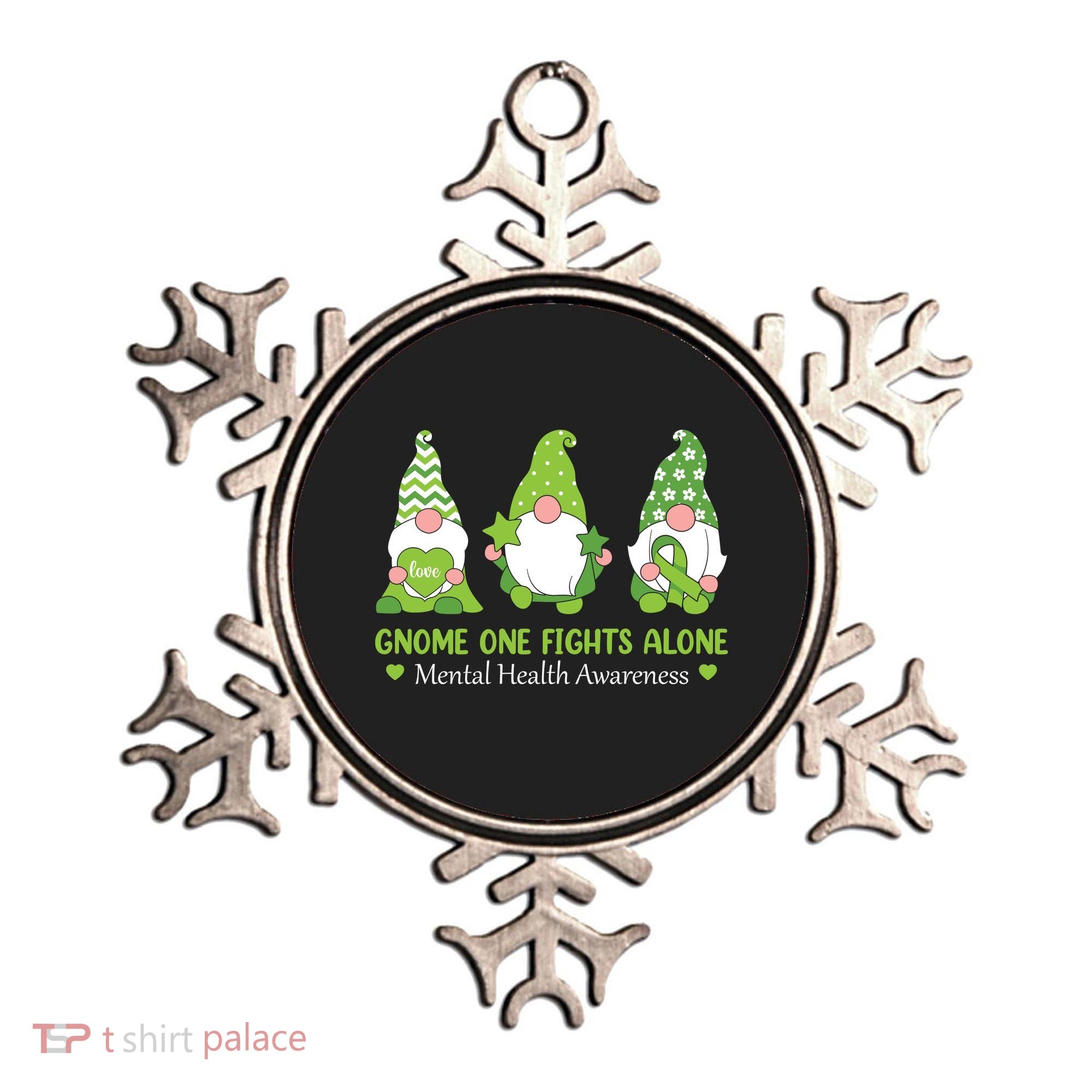 Gnome One Fights Alone Green Mental Health Awareness Ornament