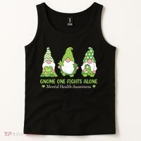Gnome One Fights Alone Green Mental Health Awareness Tank Top thumb 2