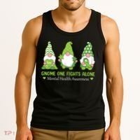 Gnome One Fights Alone Green Mental Health Awareness Tank Top thumb 3