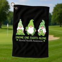 Gnome One Fights Alone Green Mental Health Awareness Golf Towel thumb 1