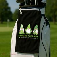 Gnome One Fights Alone Green Mental Health Awareness Golf Towel thumb 2