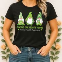 Gnome One Fights Alone Green Mental Health Awareness Women's T-Shirt thumb 2