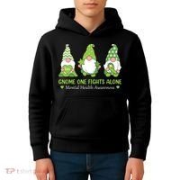 Gnome One Fights Alone Green Mental Health Awareness Kids Hoodie thumb 4