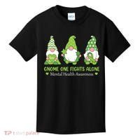 Gnome One Fights Alone Green Mental Health Awareness Kids T-Shirt thumb 0