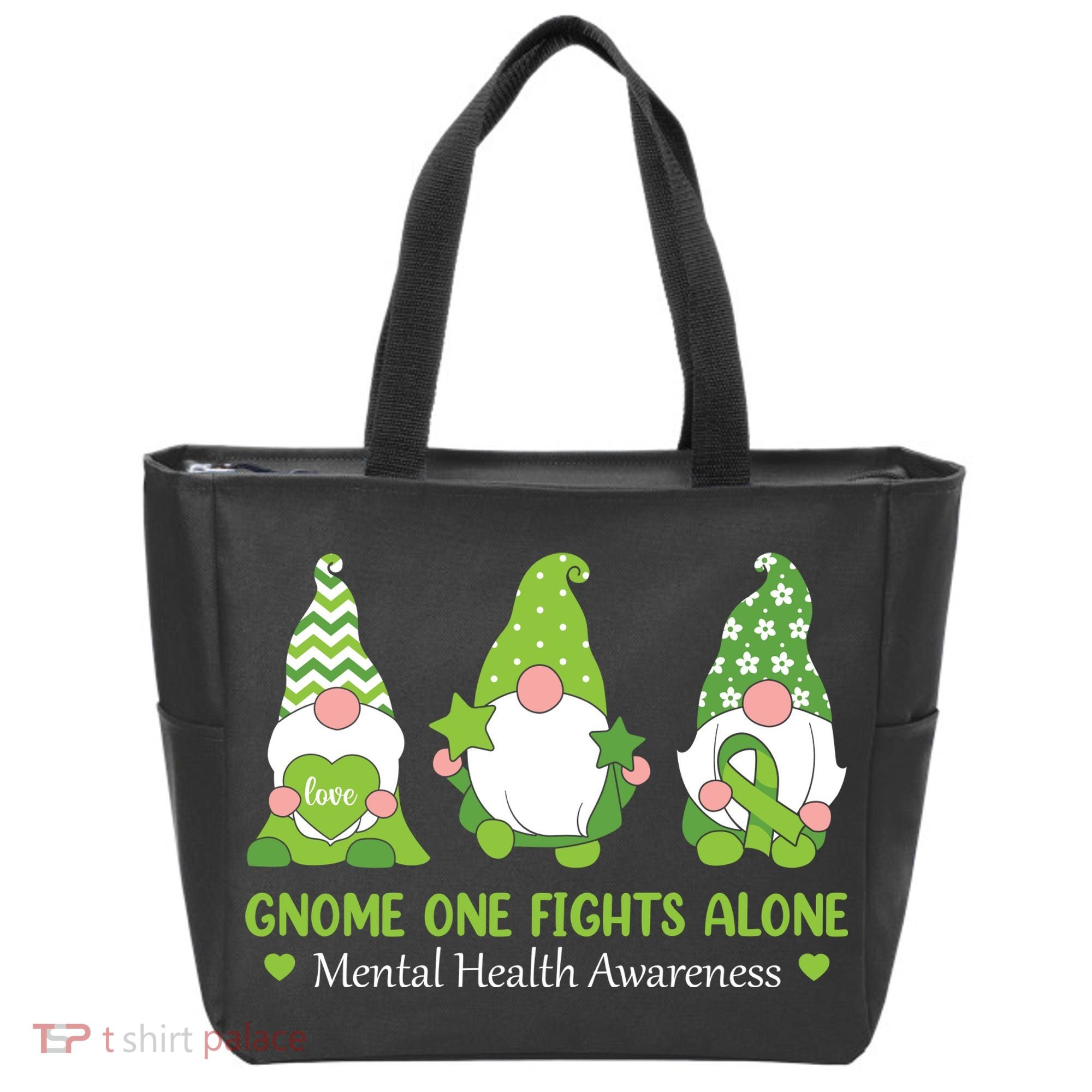 Gnome One Fights Alone Green Mental Health Awareness Tote Bag