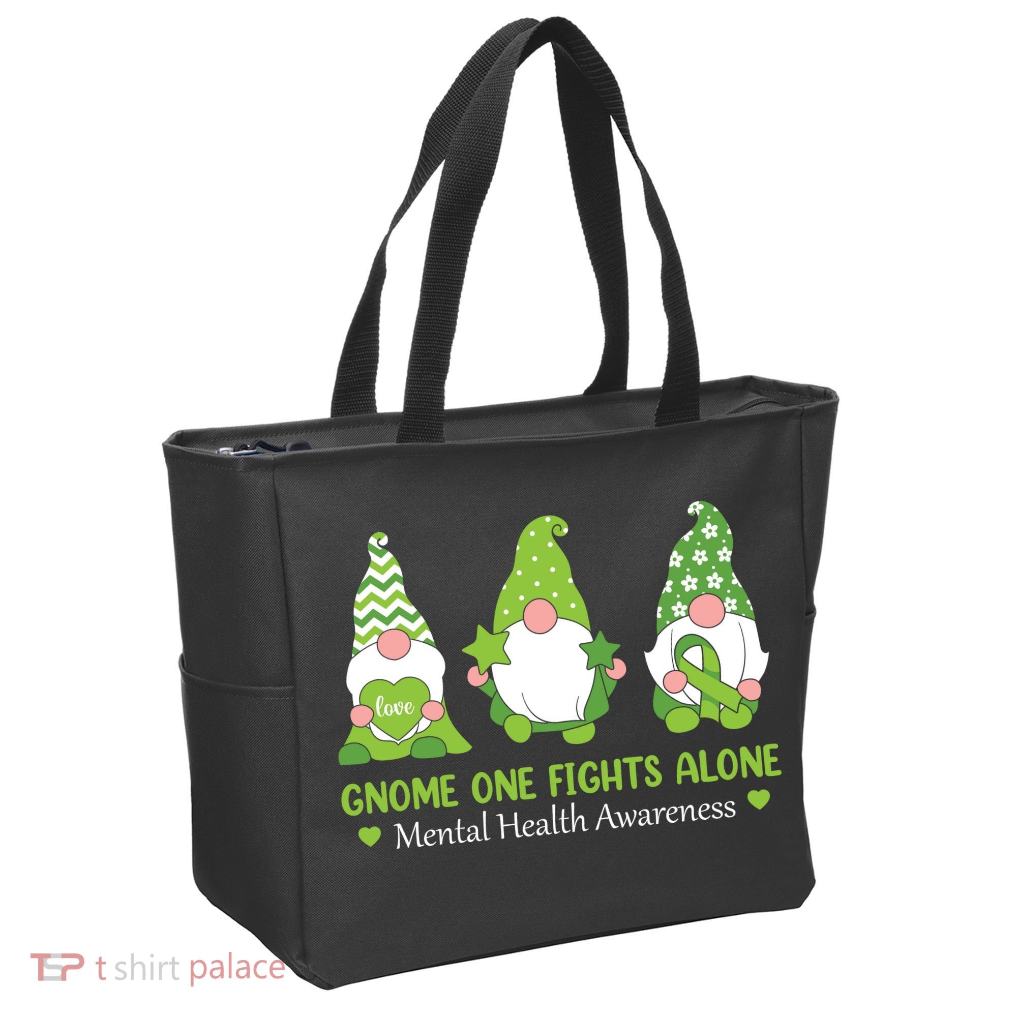 Gnome One Fights Alone Green Mental Health Awareness Tote Bag