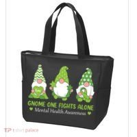 Gnome One Fights Alone Green Mental Health Awareness Tote Bag thumb 3