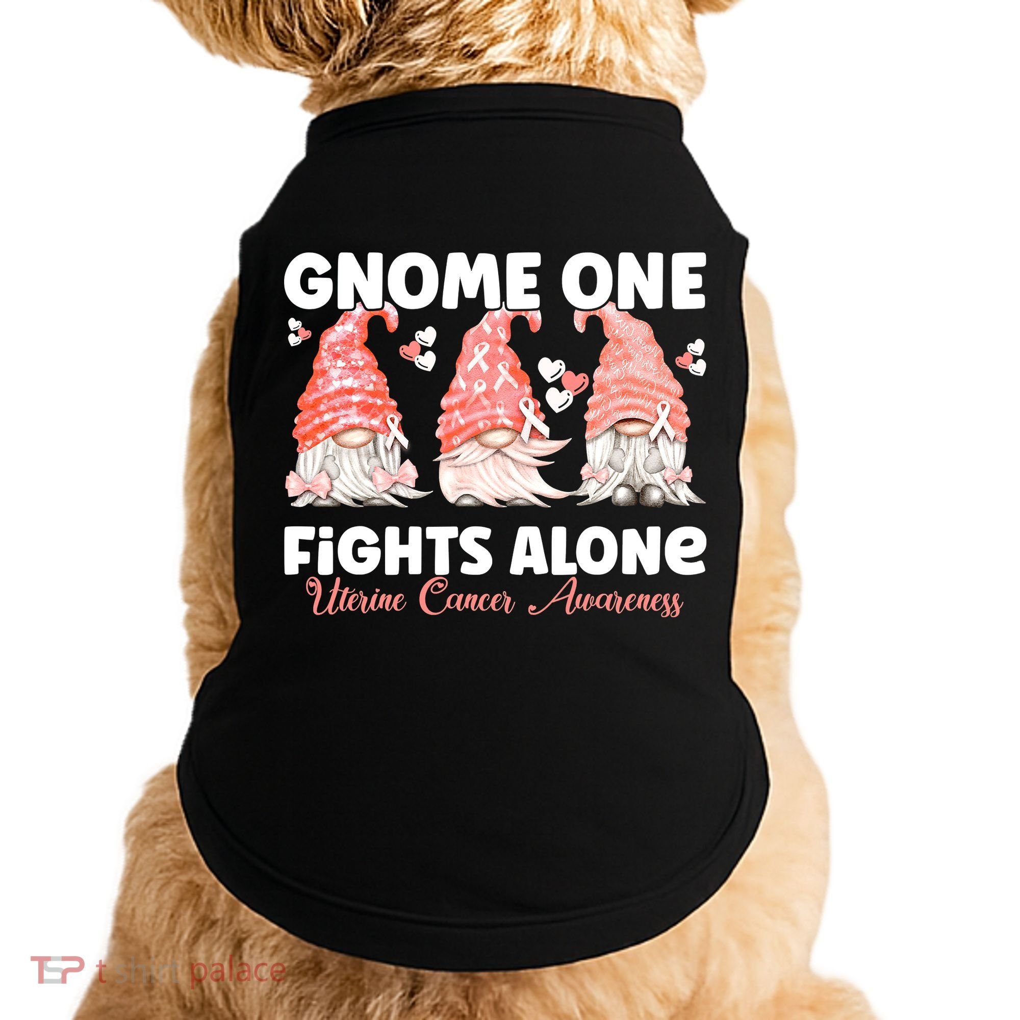 Gnome One Fights Alone Peach Uterine Cancer Awareness Doggie Tank