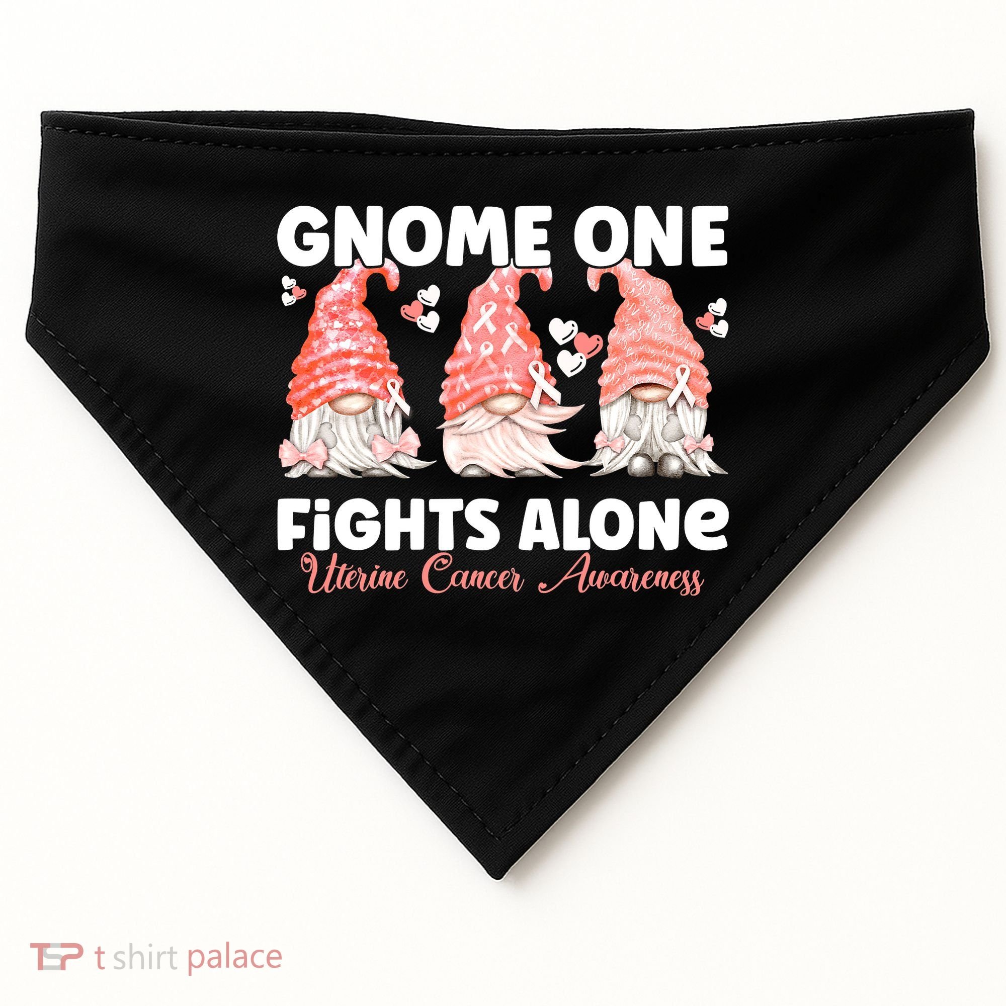 Gnome One Fights Alone Peach Uterine Cancer Awareness USA-Made Doggie Bandana