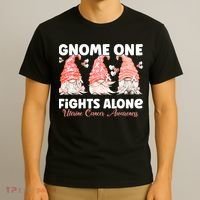 Gnome One Fights Alone Peach Uterine Cancer Awareness T-Shirt thumb 3