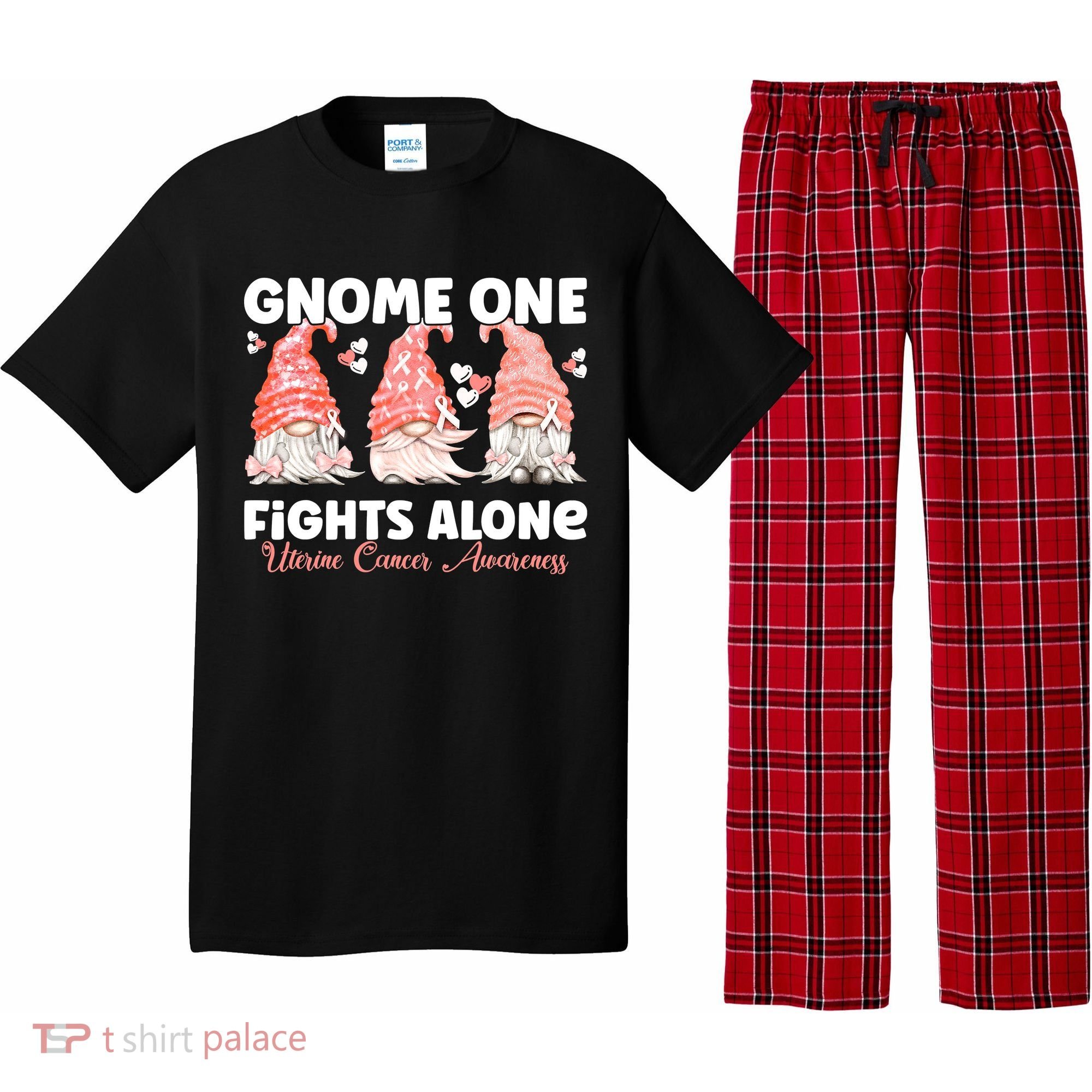 Gnome One Fights Alone Peach Uterine Cancer Awareness Pajama Set
