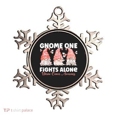 Gnome One Fights Alone Peach Uterine Cancer Awareness Ornament