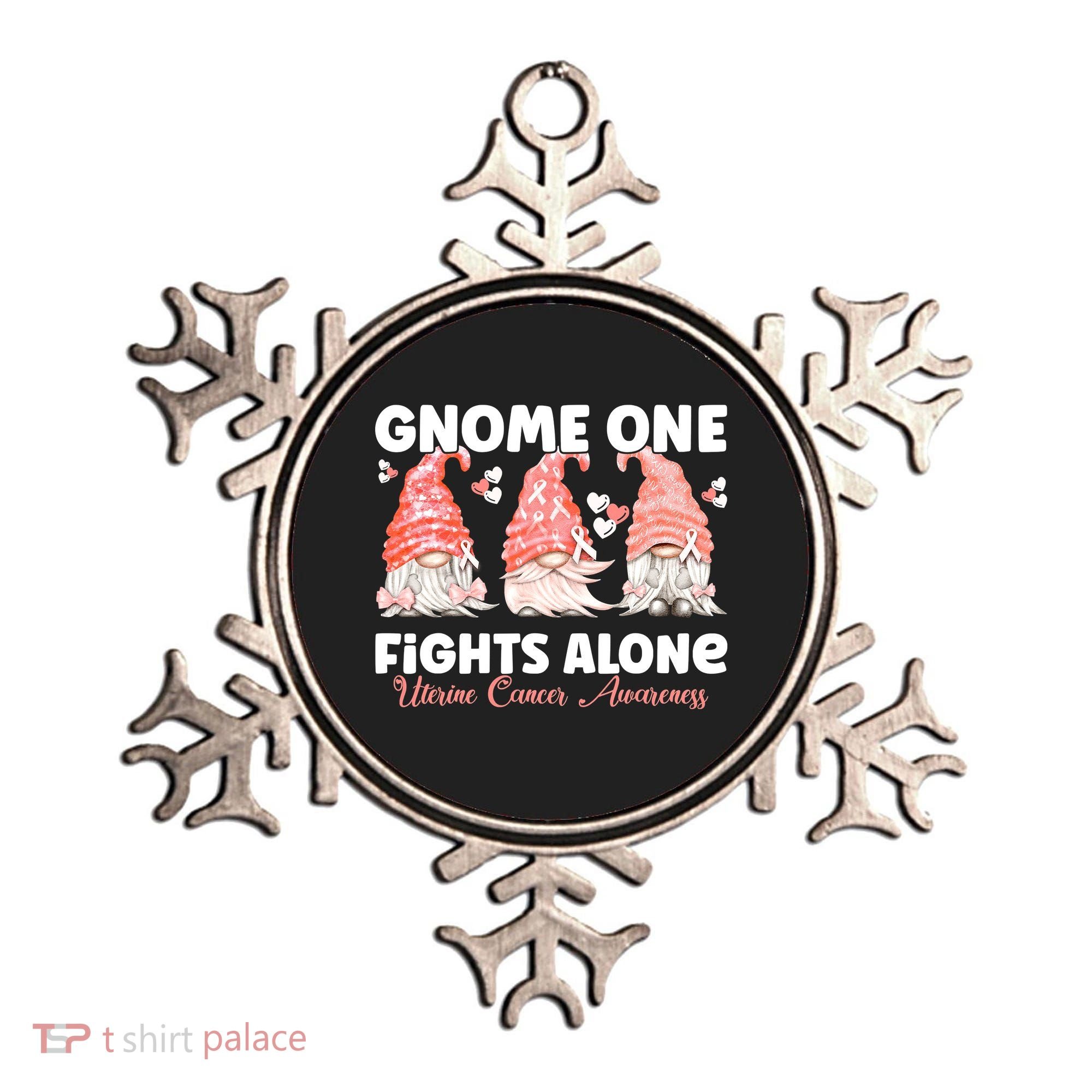 Gnome One Fights Alone Peach Uterine Cancer Awareness Ornament