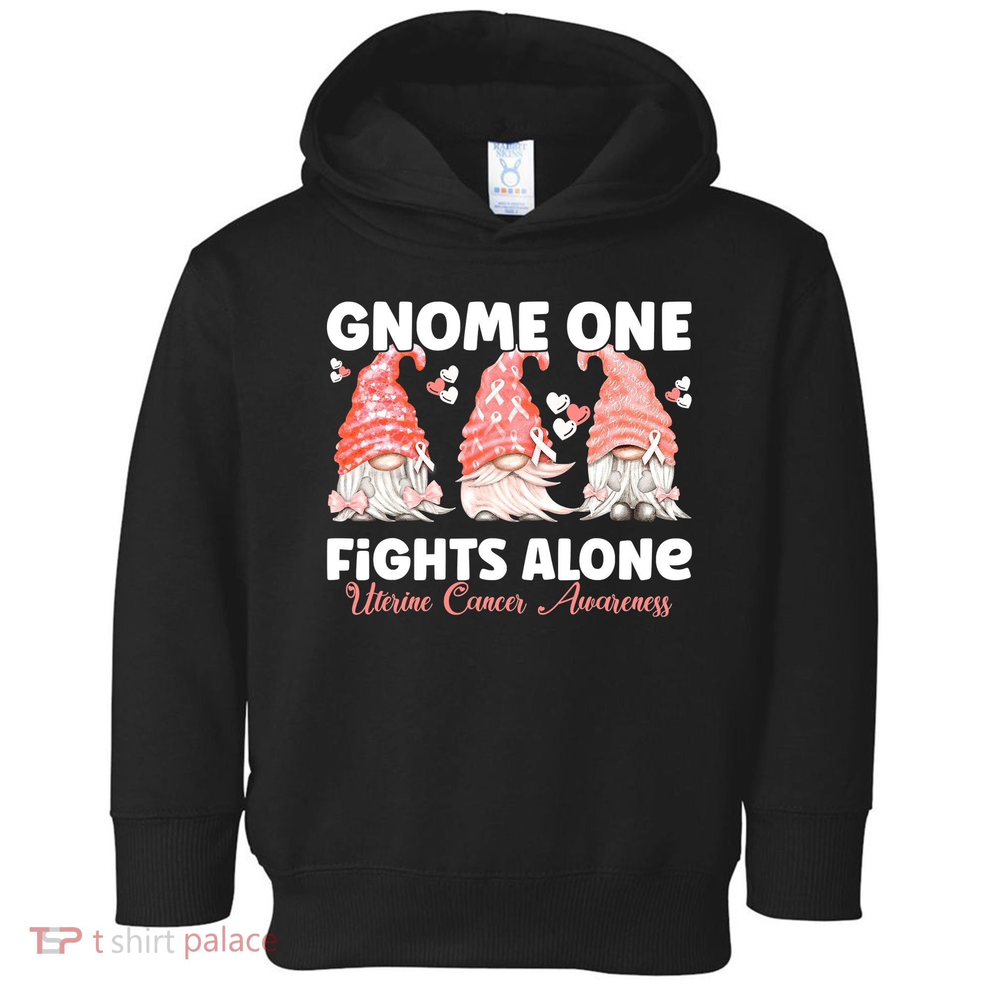 Gnome One Fights Alone Peach Uterine Cancer Awareness Toddler Hoodie