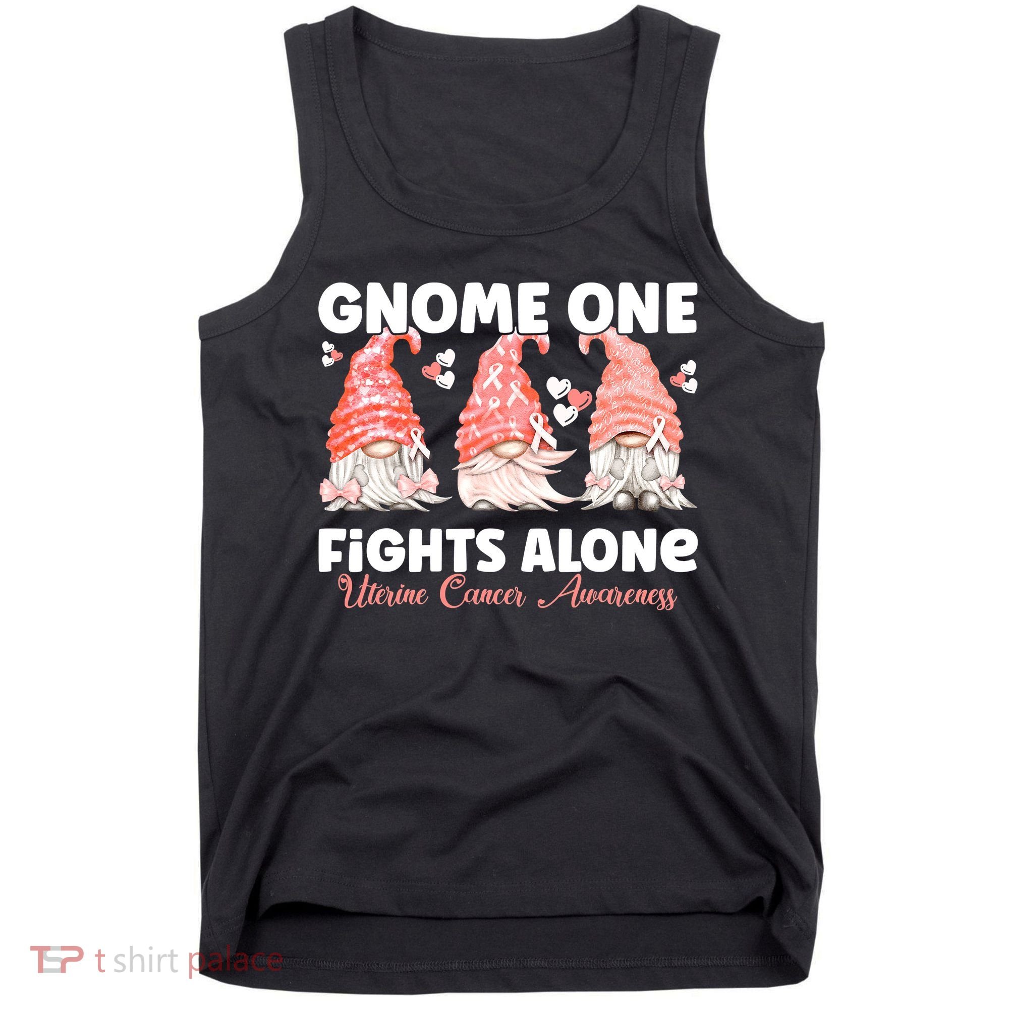 Gnome One Fights Alone Peach Uterine Cancer Awareness Tank Top