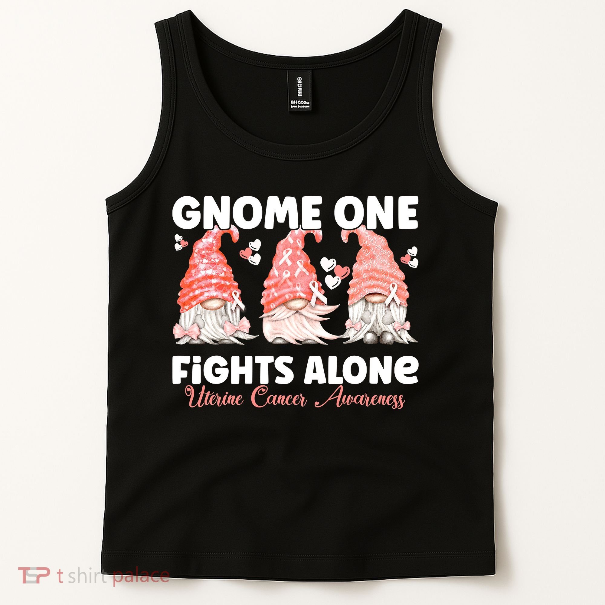 Gnome One Fights Alone Peach Uterine Cancer Awareness Tank Top