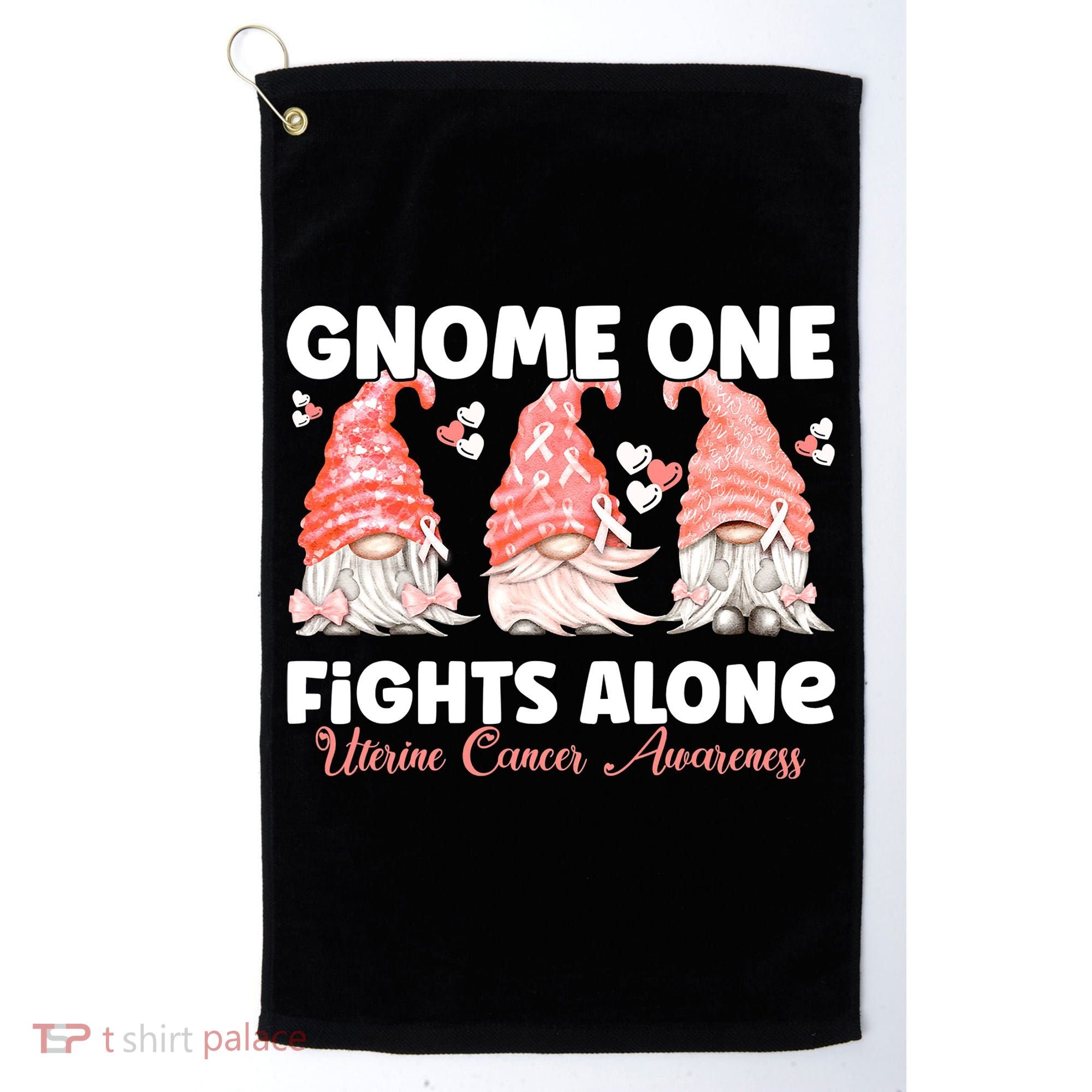 Gnome One Fights Alone Peach Uterine Cancer Awareness Golf Towel