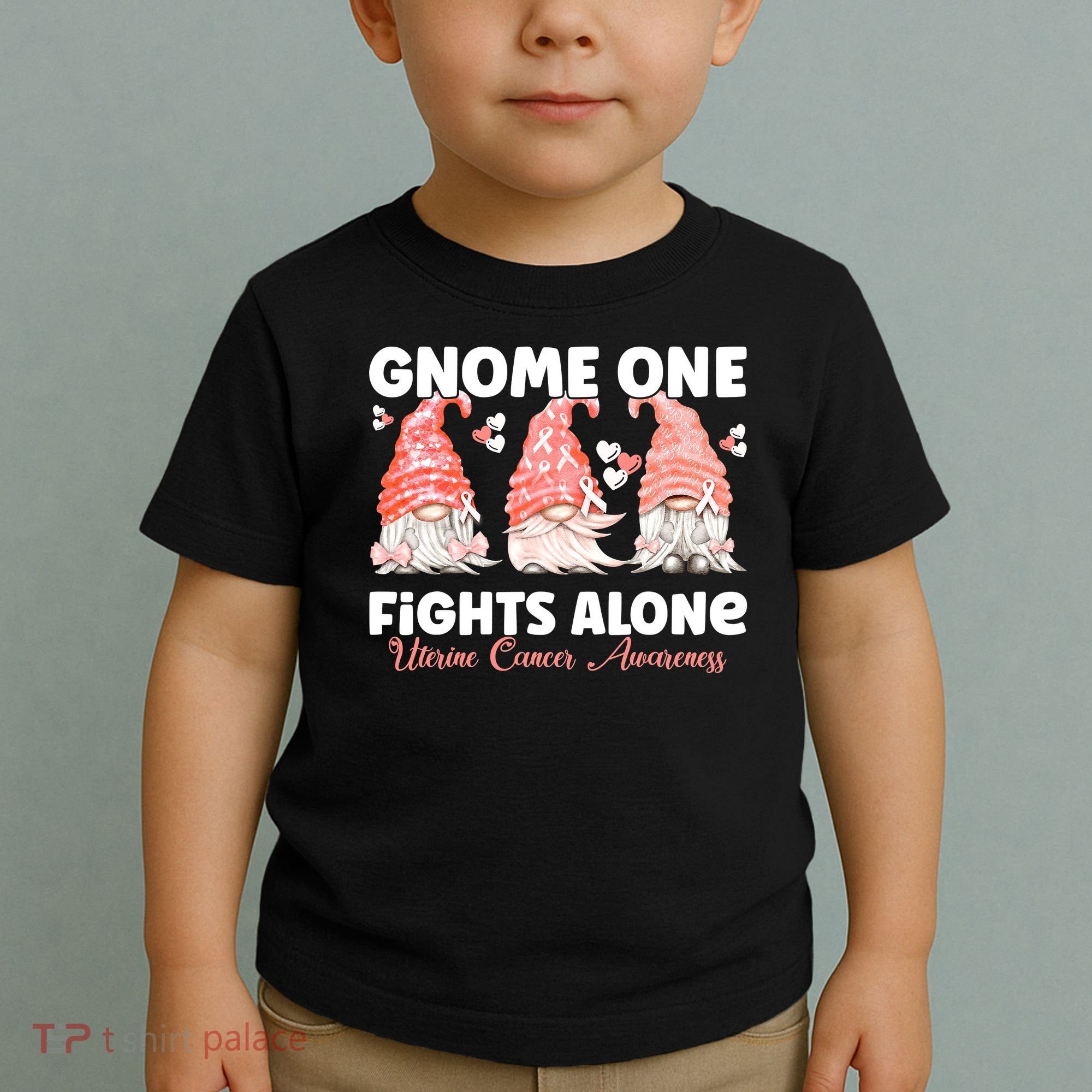 Gnome One Fights Alone Peach Uterine Cancer Awareness Toddler T-Shirt