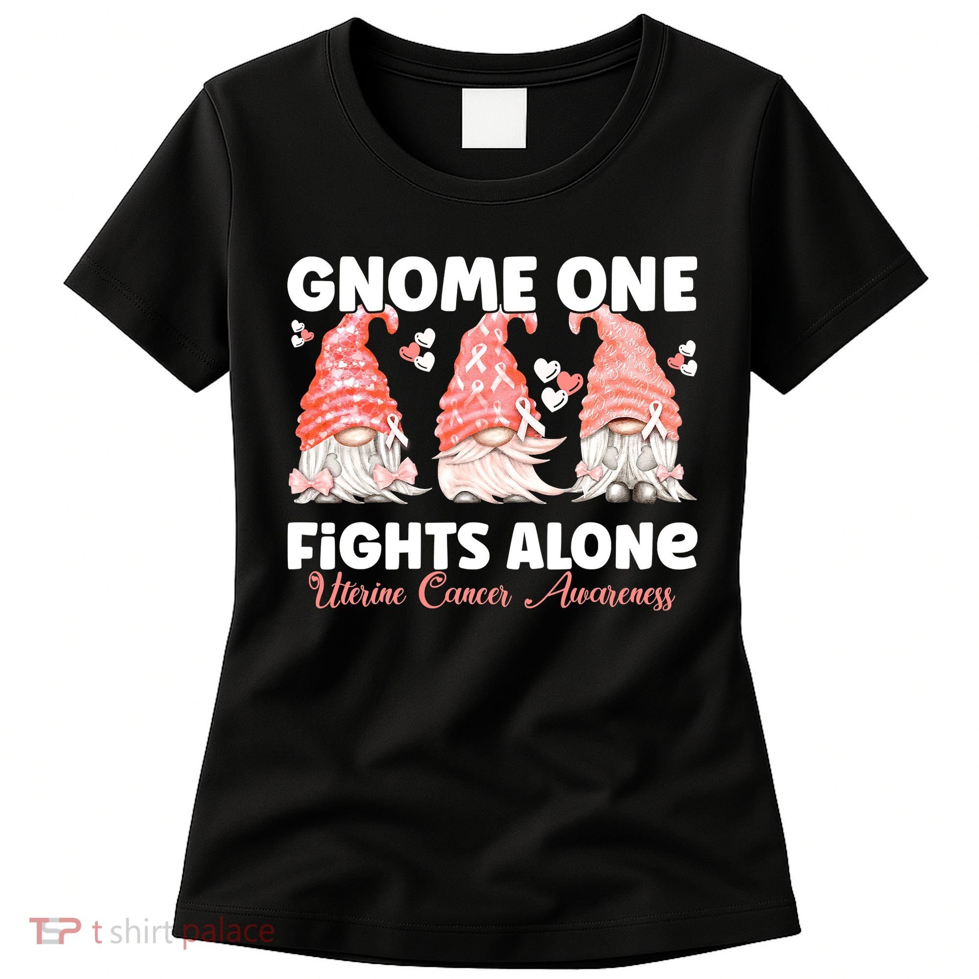 Gnome One Fights Alone Peach Uterine Cancer Awareness Women's T-Shirt