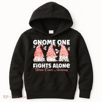 Gnome One Fights Alone Peach Uterine Cancer Awareness Kids Hoodie thumb 0