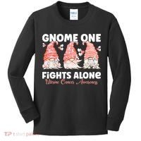 Gnome One Fights Alone Peach Uterine Cancer Awareness Kids Long Sleeve Shirt thumb 0