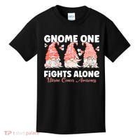 Gnome One Fights Alone Peach Uterine Cancer Awareness Kids T-Shirt thumb 0