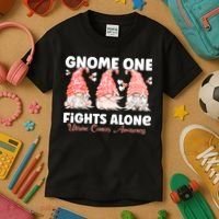 Gnome One Fights Alone Peach Uterine Cancer Awareness Kids T-Shirt thumb 3