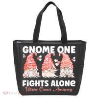 Gnome One Fights Alone Peach Uterine Cancer Awareness Tote Bag thumb 0