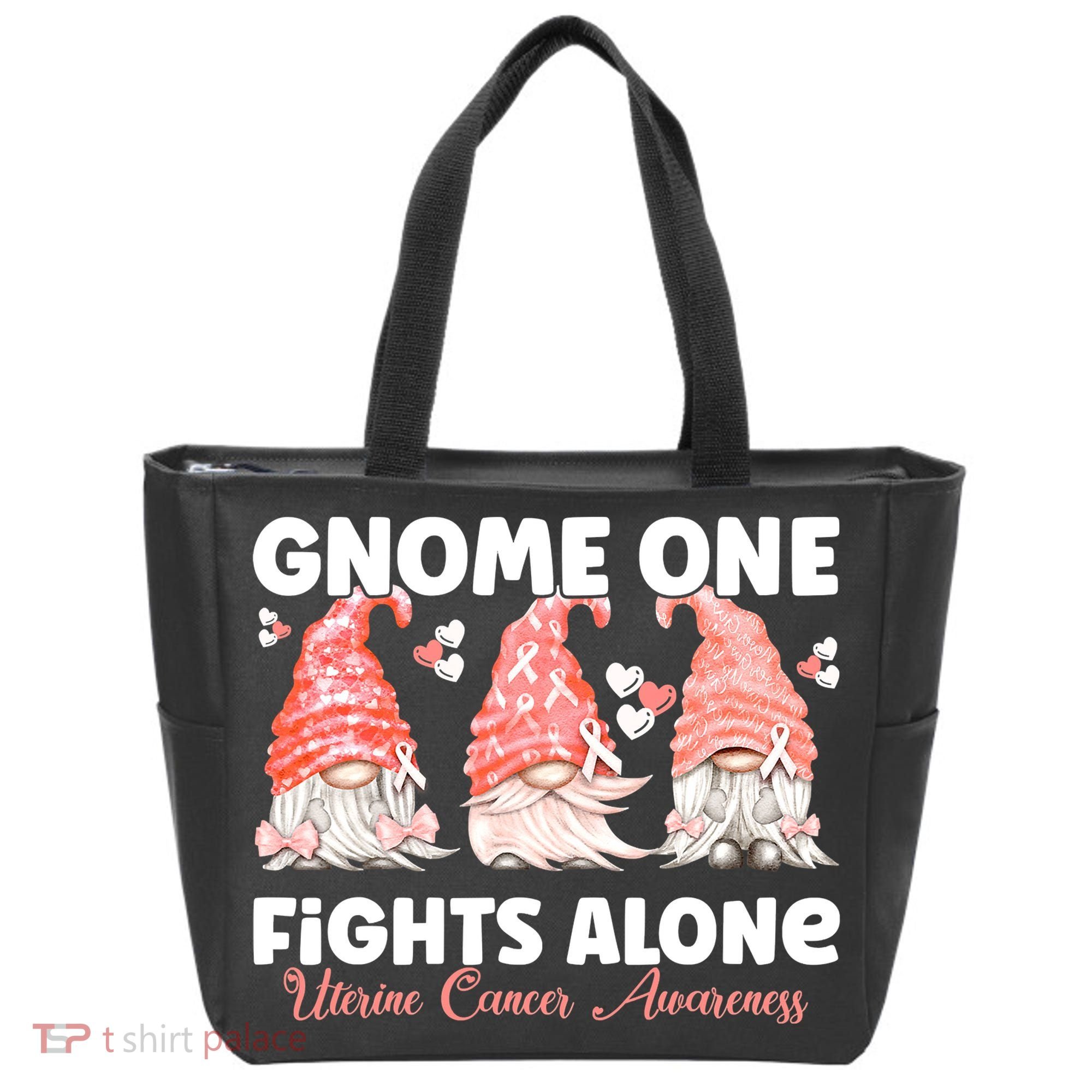 Gnome One Fights Alone Peach Uterine Cancer Awareness Tote Bag