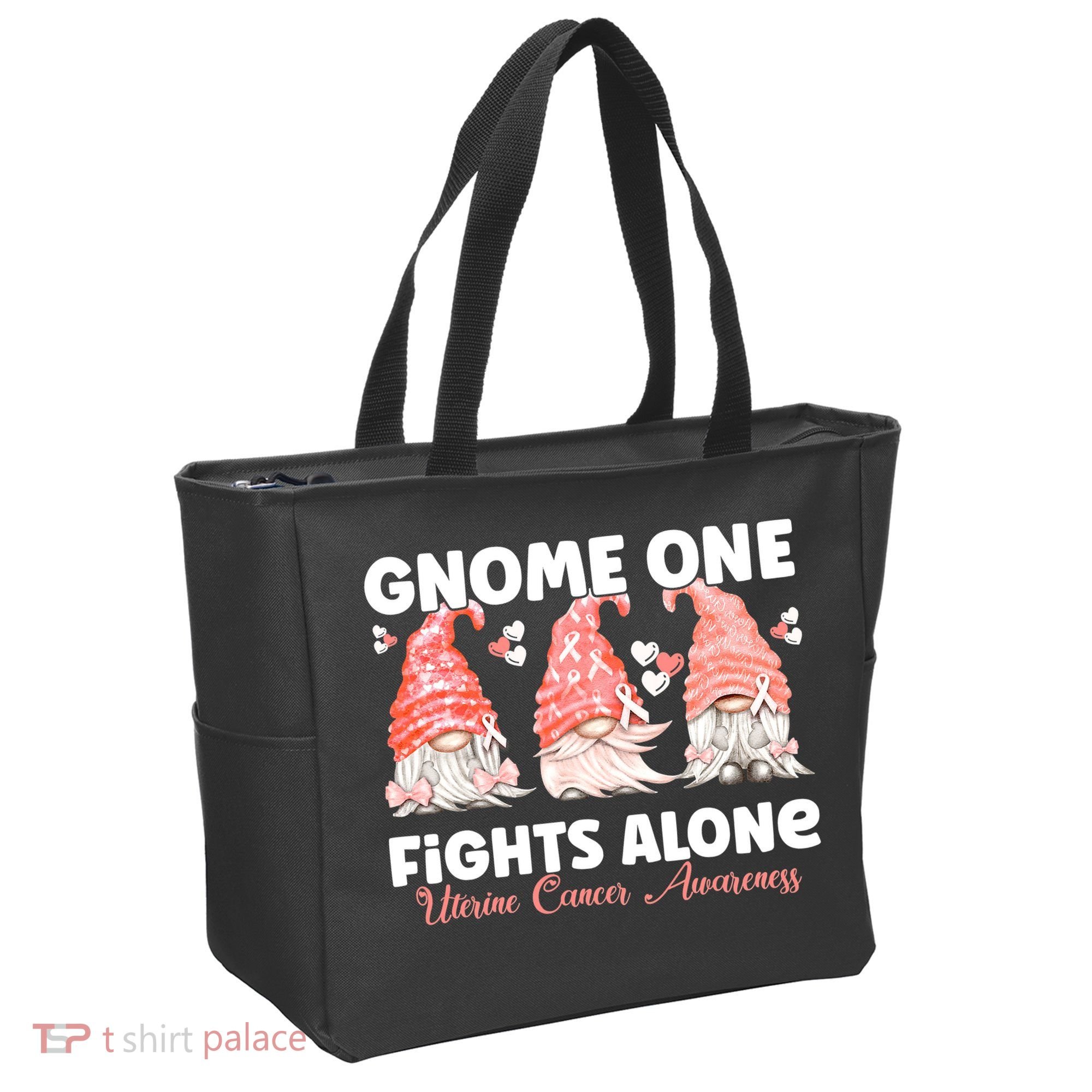 Gnome One Fights Alone Peach Uterine Cancer Awareness Tote Bag
