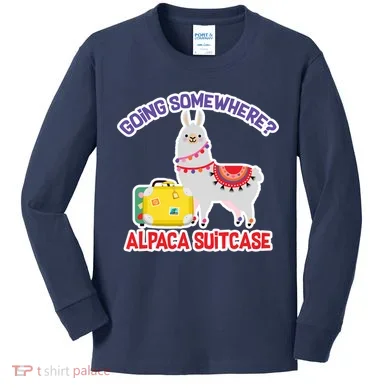 Going Somewhere Alpaca Suitcase Kids Long Sleeve Shirt