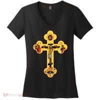 Greek Orthodox Jesus Christ Cross Icon Women's V-Neck T-Shirt thumb 0
