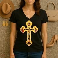 Greek Orthodox Jesus Christ Cross Icon Women's V-Neck T-Shirt thumb 3