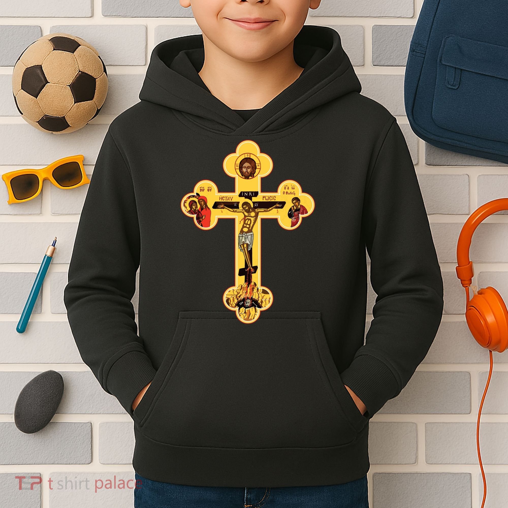 Greek Orthodox Jesus Christ Cross Icon Kids Hoodie