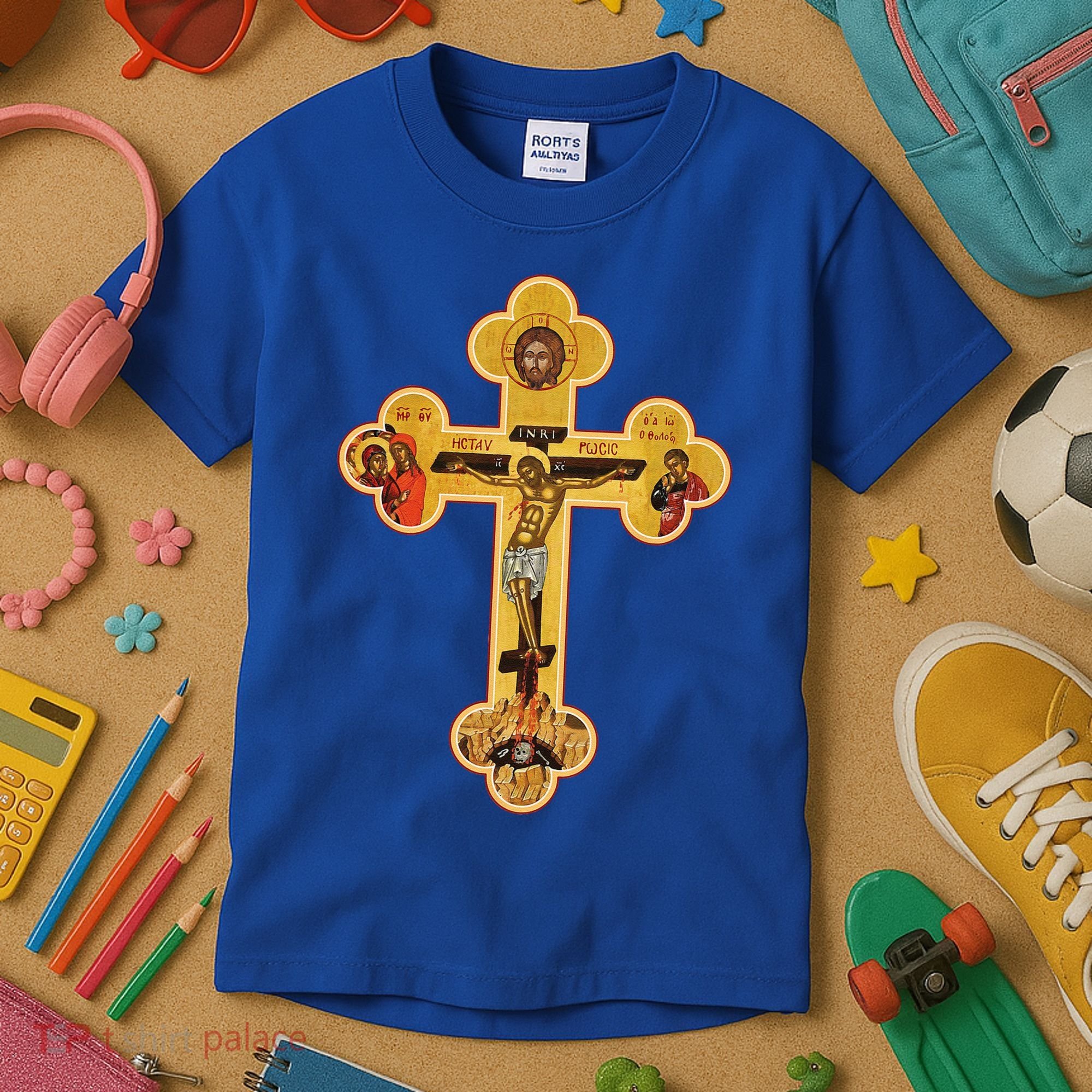 Greek Orthodox Jesus Christ Cross Icon Kids T-Shirt