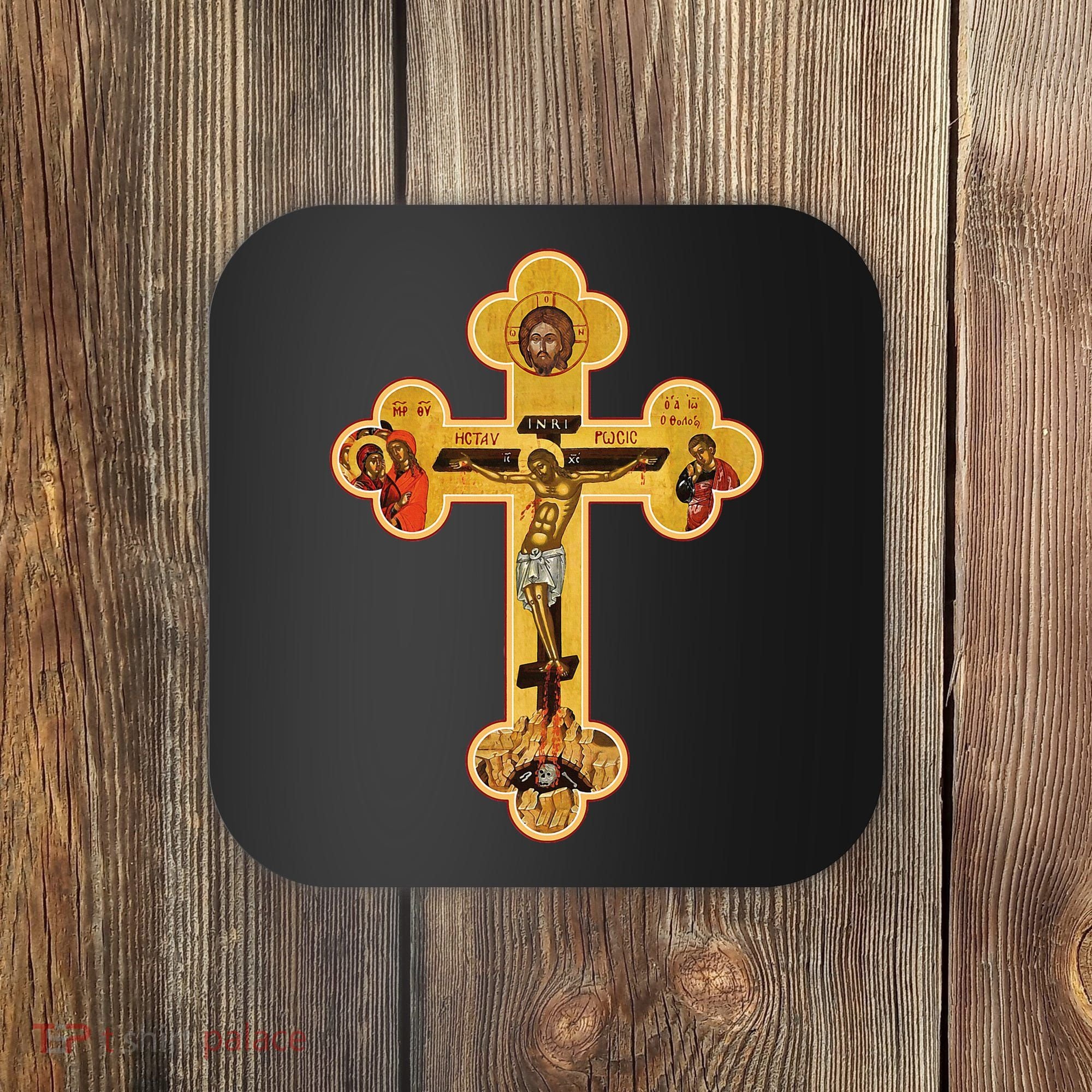 Greek Orthodox Jesus Christ Cross Icon Coaster