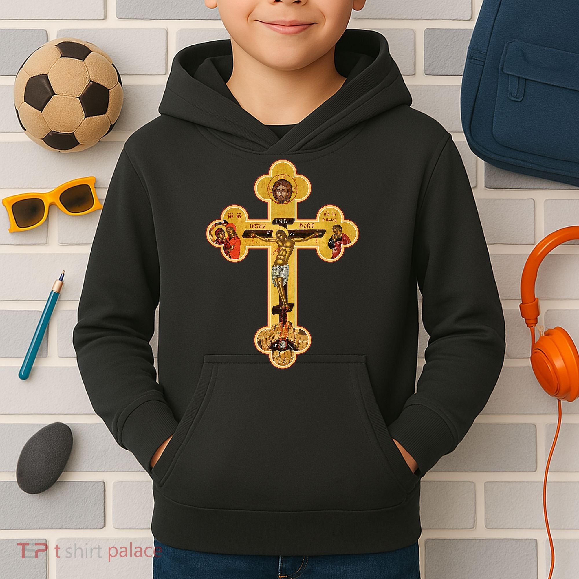 Greek Orthodox Jesus Christ Cross Icon Kids Hoodie