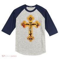 Greek Orthodox Jesus Christ Cross Icon Kids Colorblock Raglan Jersey thumb 0