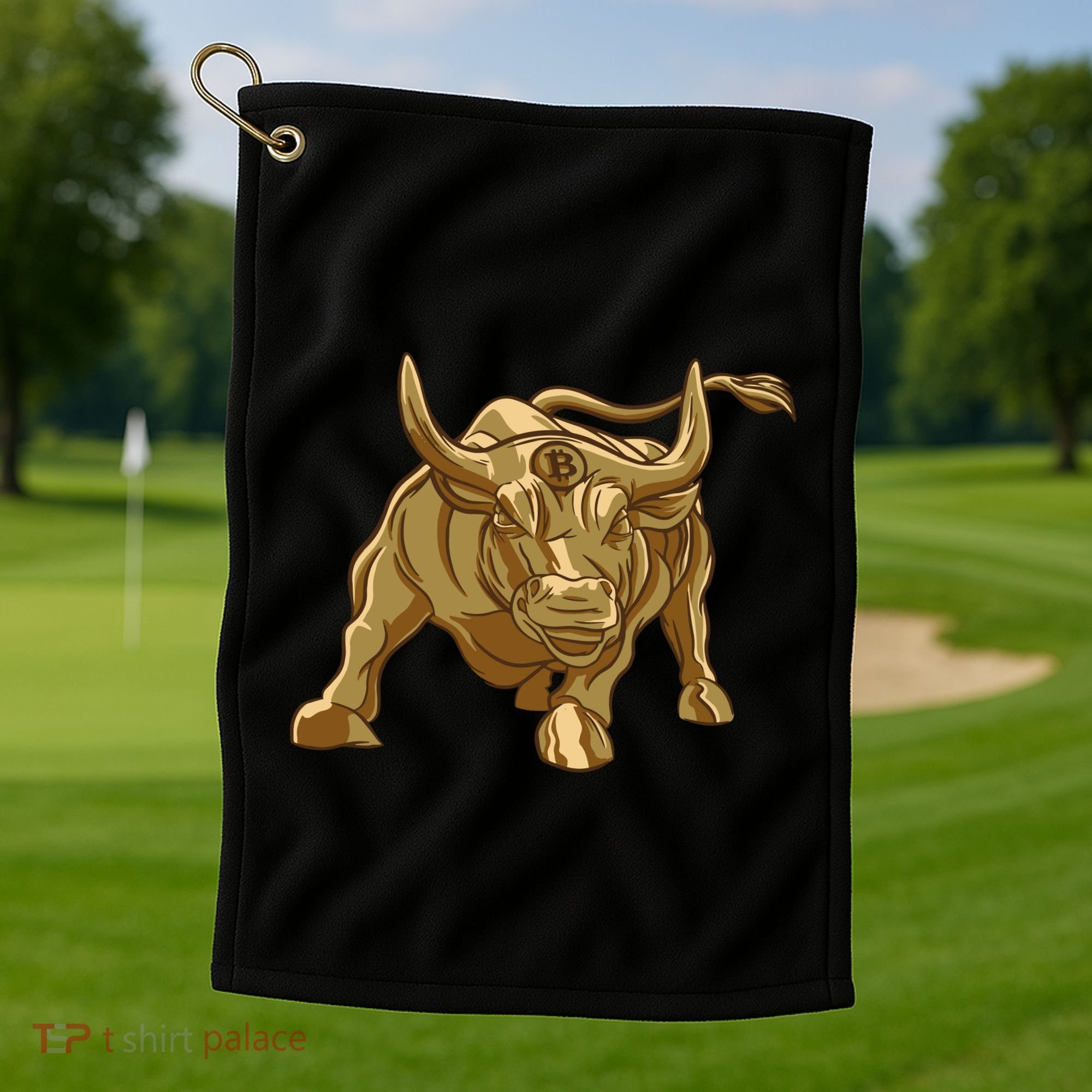 Gold Bitcoin Bull Golf Towel