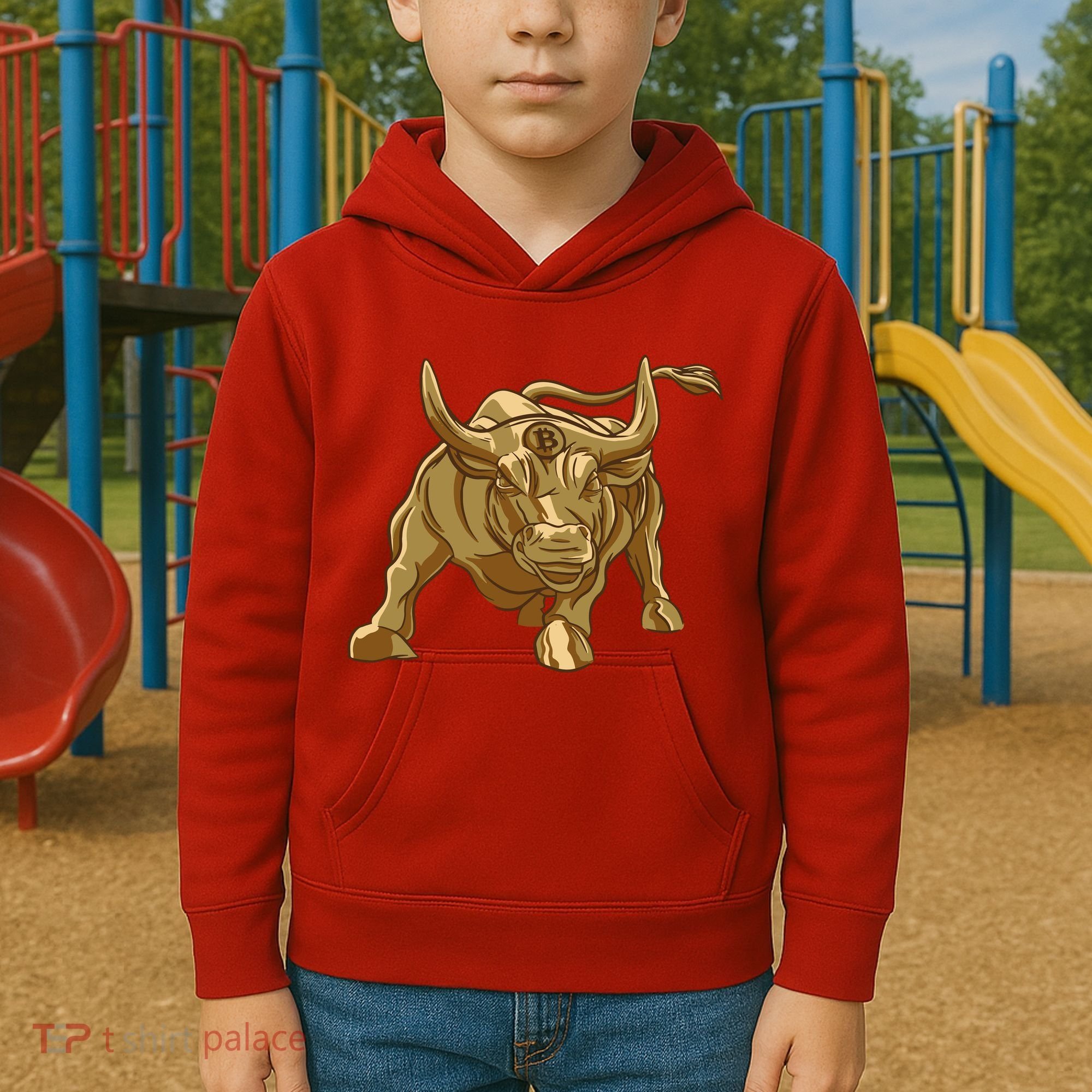 Gold Bitcoin Bull Kids Hoodie