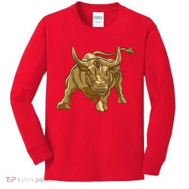 Gold Bitcoin Bull Kids Long Sleeve Shirt