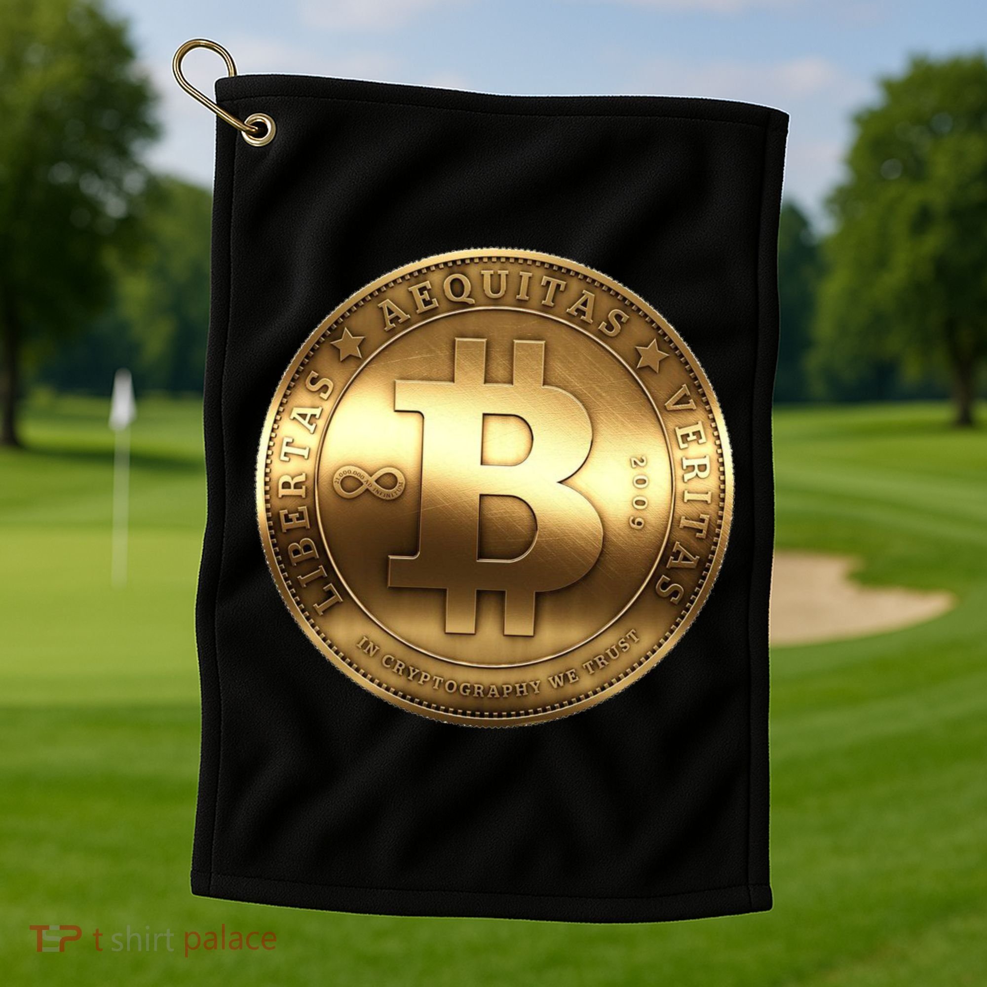 Gold Bitcoin Crypto Currency Golf Towel