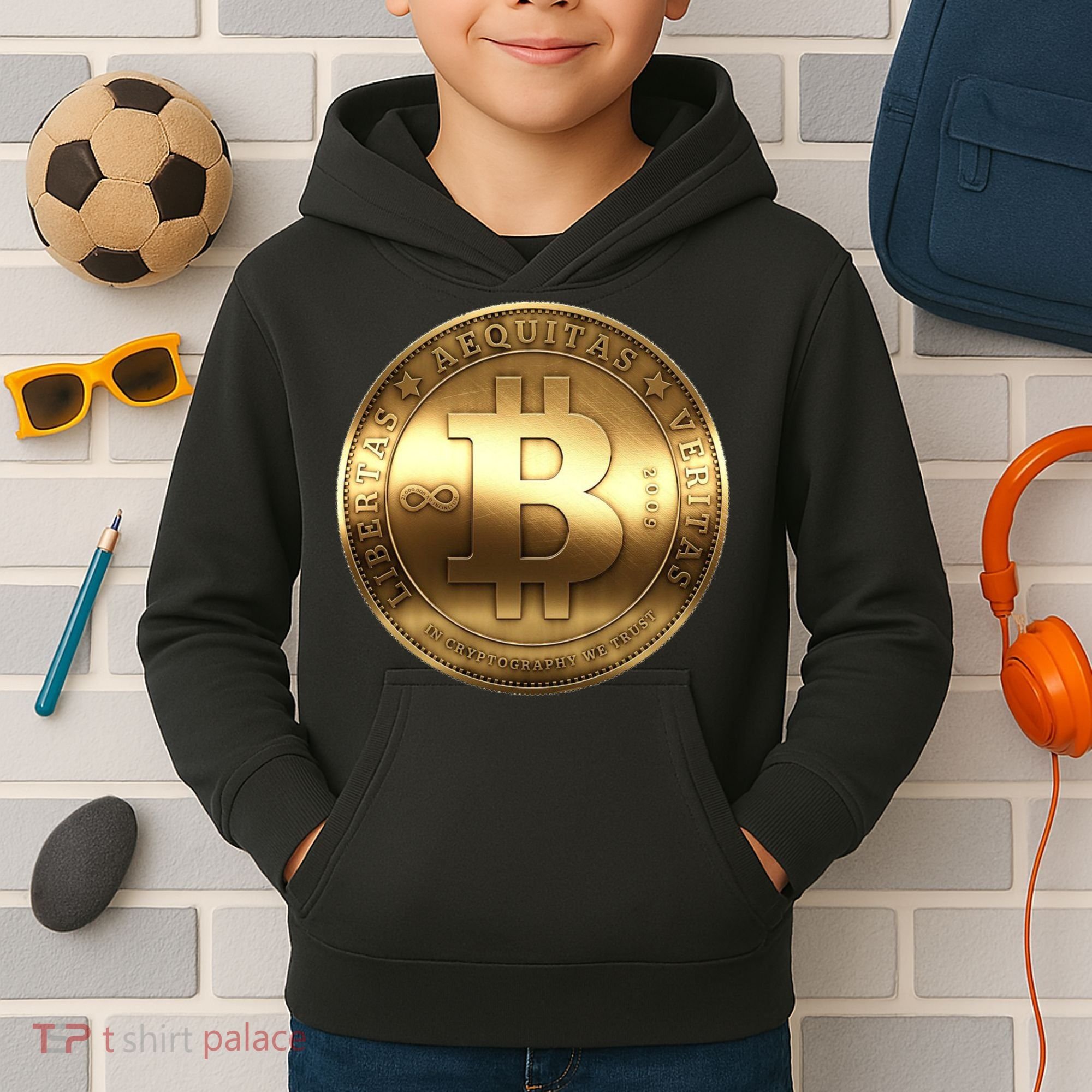 Gold Bitcoin Crypto Currency Kids Hoodie