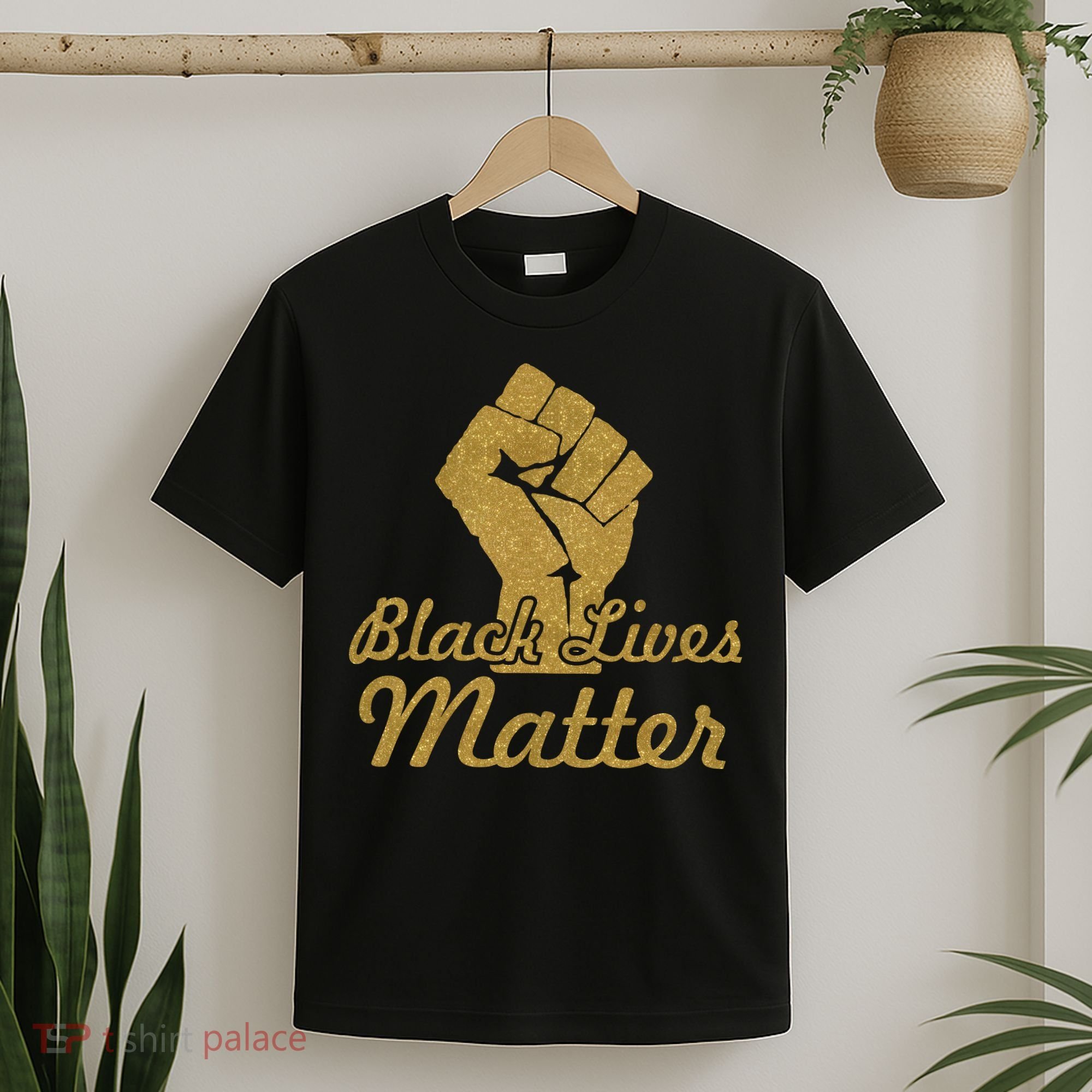 Gold Black Lives Matter Fist Logo T-Shirt