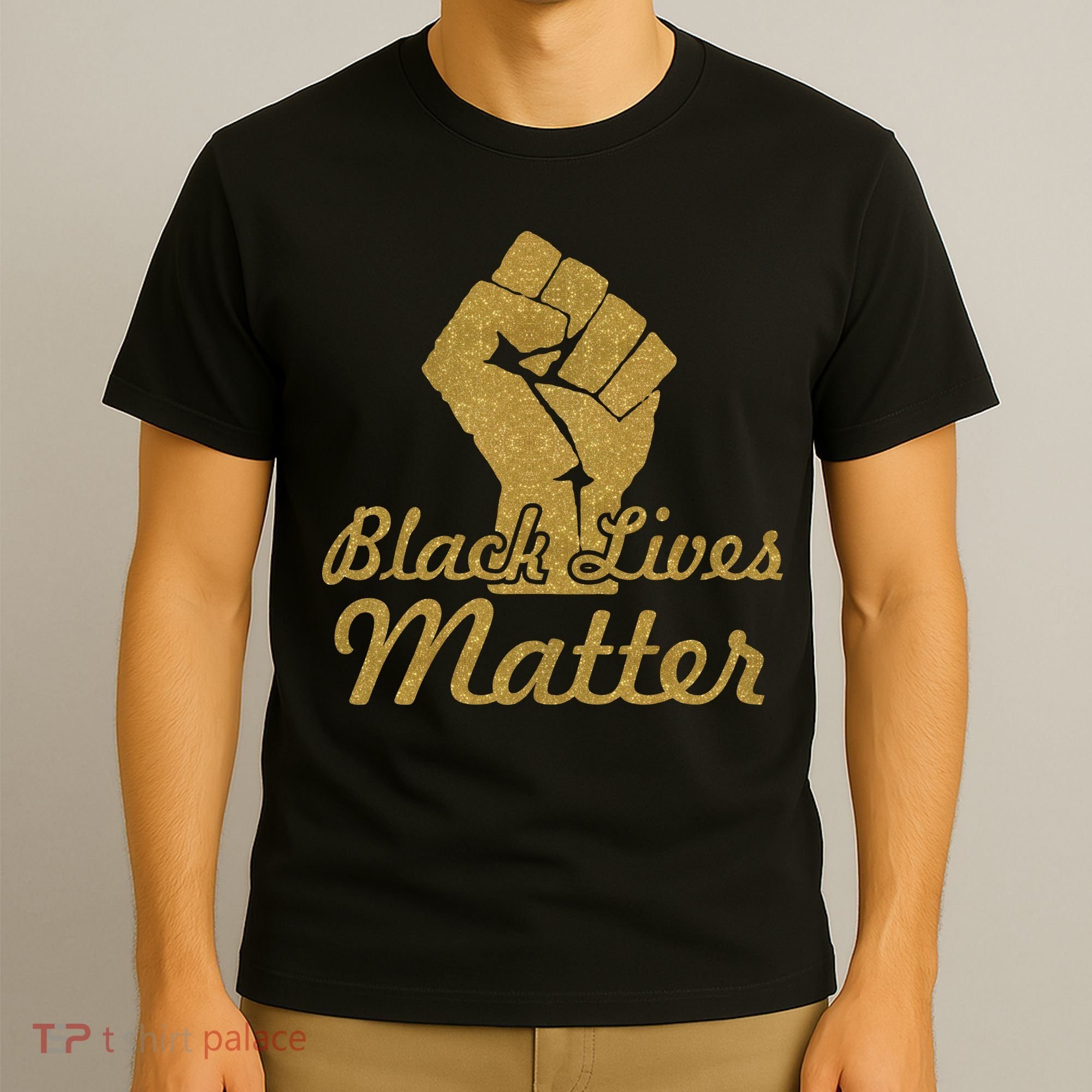 Gold Black Lives Matter Fist Logo T-Shirt