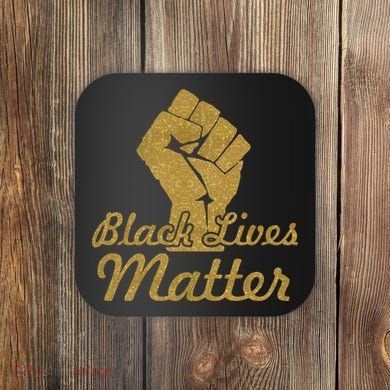 Gold Black Lives Matter Fist Logo Coaster