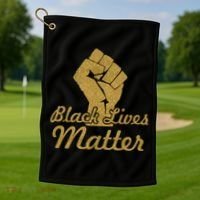 Gold Black Lives Matter Fist Logo Golf Towel thumb 1