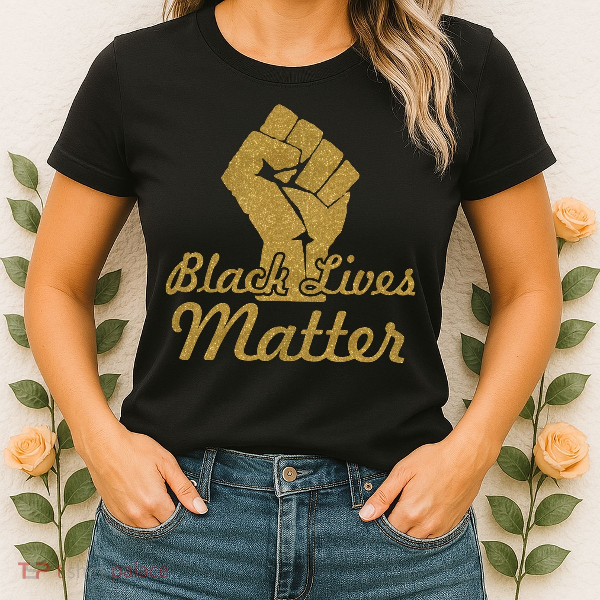 Gold Black Lives Matter Fist Logo Women's T-Shirt